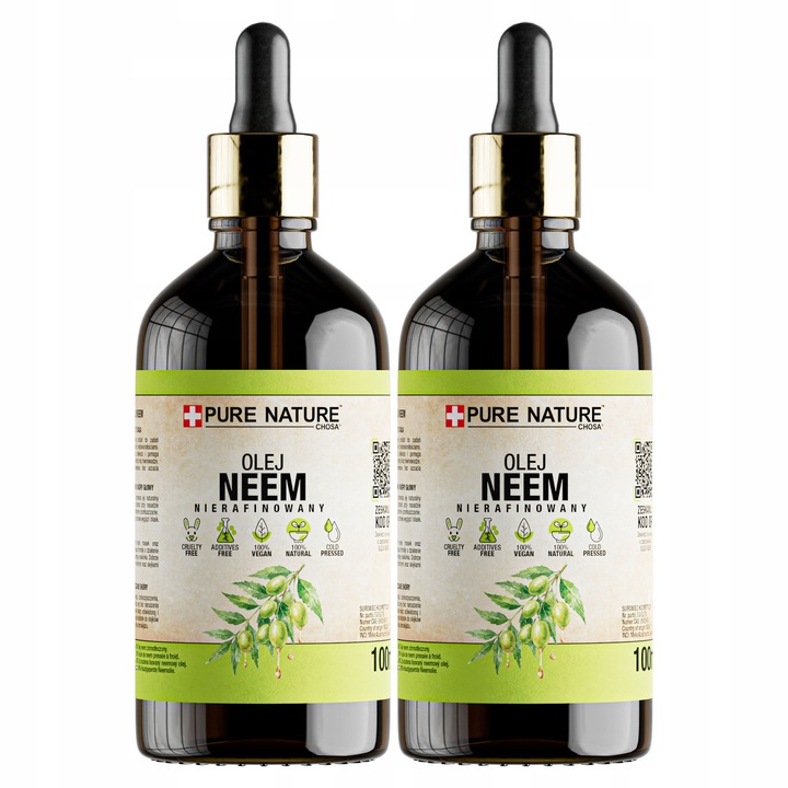 Neem olaj szett, Chosa, Pure Nature, 2 x 100 ml, Pipetta, Természetes, Szűretlen, Hidegen sajtolt, Tisztítás, Aknés bőrre