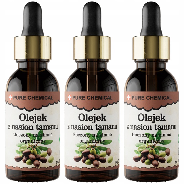Tamanu olaj szett, Chosa, Pure Nature, 3 x 30 ml, Pipetta, Természetes, Finomítatlan, Hidegen sajtolt, Regenerálás, Hegesedés
