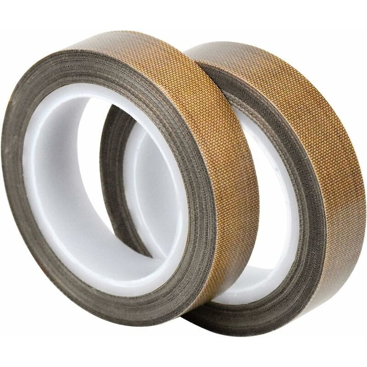 Set 2 role banda adeziva PTFE, 13mm x 10m, rezistenta la temperaturi ridicate, teflonata