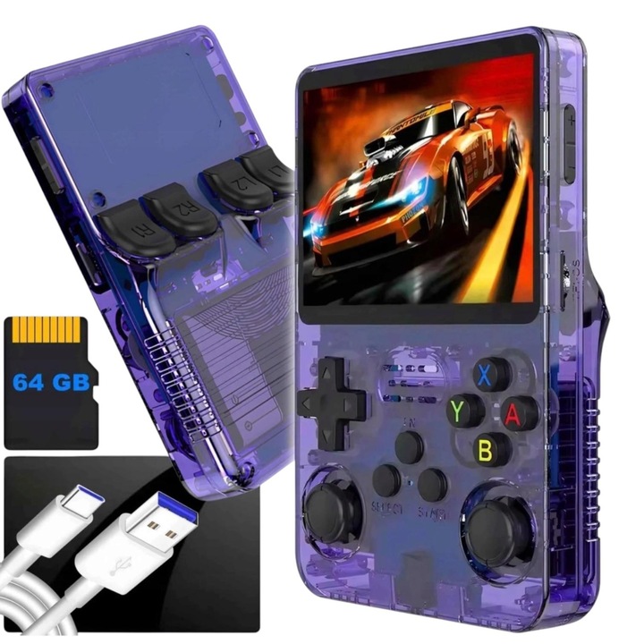 Consola De Jocuri Portabila Retro, Ecran IPS 3.5 Inch, 15000 Jocuri, 512 GB, Mov