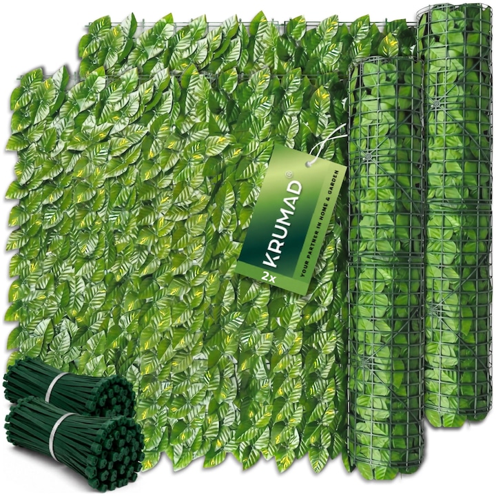 Set Gard Viu Artificial Iedera, Plasa Decorativa 2x 5m x 50cm, Paravan Verde cu Frunze Artificiale pentru Gard, Balcon, Perete si Terasa, Protectie Intimitate, Decor Interior si Exterior