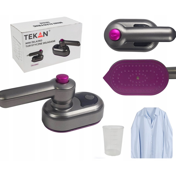 Fier de calcat mini TEKAN pliabil, compact, gri-fiolet, 50ml