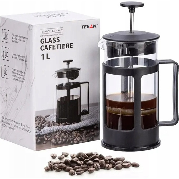 Zaparzacz French Press Tekan 1L sticla negru ergonomic