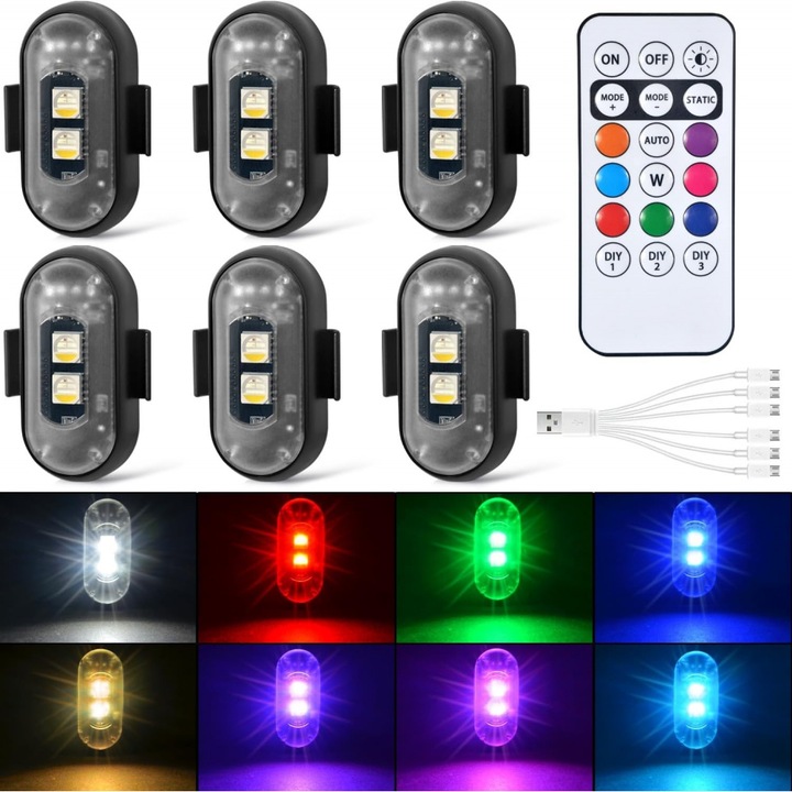 Set 6 lumini LED stroboscopice, wireless, multicolor, cu telecomanda, 8 culori, 10 moduri, 3 niveluri luminozitate