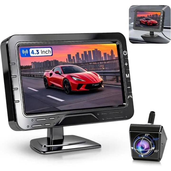 Camera de marsarier rotativa 360, monitor 4.3 inch, rezistenta IP68, cablu 4 pini, negru
