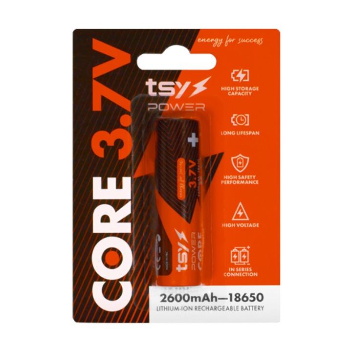 18650-es lítium-ion akkumulátor, 3, 7 V, 2600 mAh TSY-CORE-2600