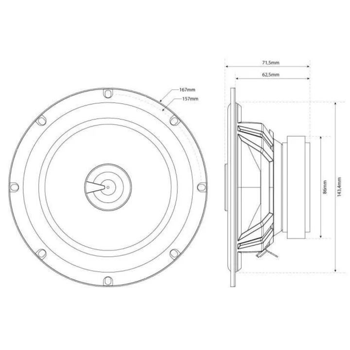 Boxe auto coaxiale 6.5 inch 65W 48-22000Hz polipropilen