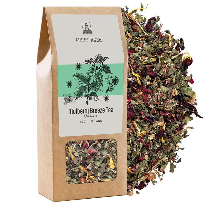 Gyógynövény Tea Mulberry Breeze, Mary Rose, Lengyelország, Eperfalevéllel És Mentával, Kiváló Minőség, Prémium Szelekció, Természetes Összetevők, Édes-Aromás Íz, 50 g