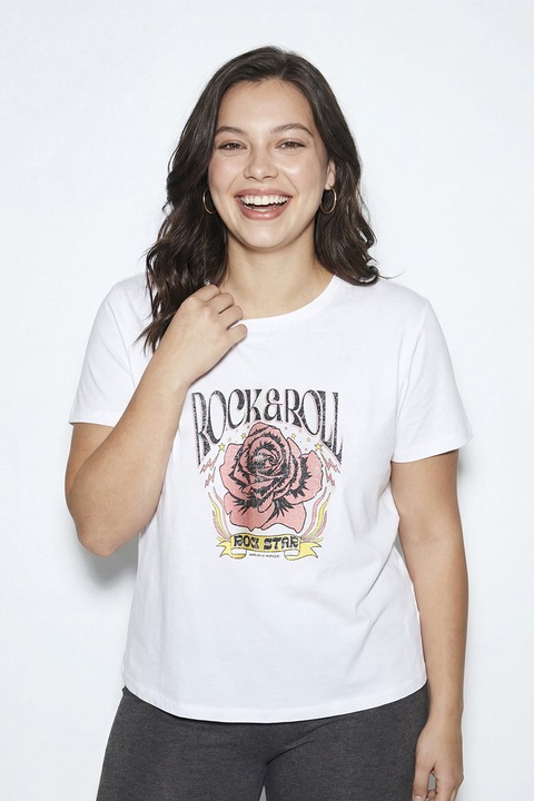 LC WAIKIKI, Tricou din bumbac cu imprimeu, Alb