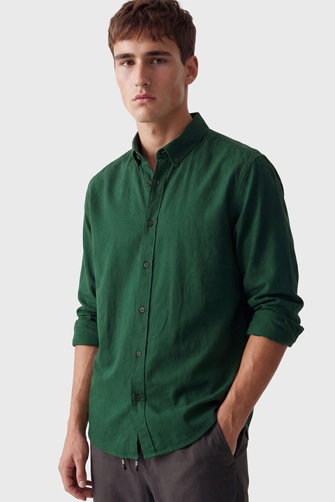 LC WAIKIKI, Camasa Oxford din amestec de in, Verde padure