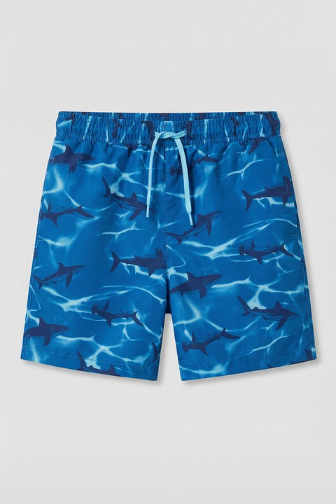 LC WAIKIKI, Pantaloni scurti cu snur in talie si imprimeu, Albastru inchis, 128-134 CM