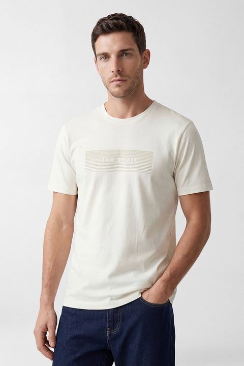 LC WAIKIKI, Tricou din bumbac cu imprimeu grafic, Alb fildes