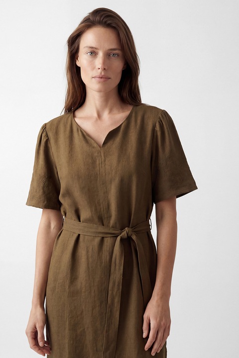 LC WAIKIKI, Rochie mini cu croiala dreapta si cordon in talie, Verde masliniu