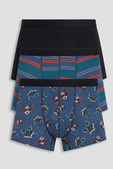 LC WAIKIKI, Set de pantaloni scurti cu imprimeu - 3 piese, Negru/Rosu vermillion/Albastru