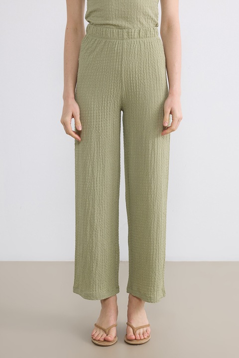 LC WAIKIKI, Pantaloni texturati cu croiala ampla si talie elastica, Verde stins