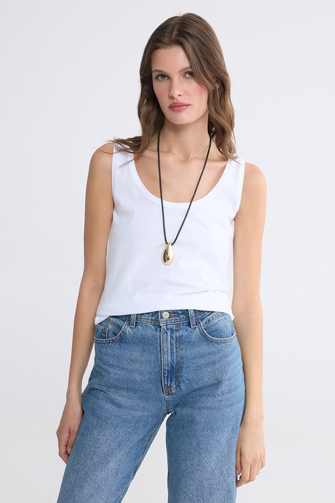 LC WAIKIKI, Top slim fit cu decolteu rotund, Alb optic