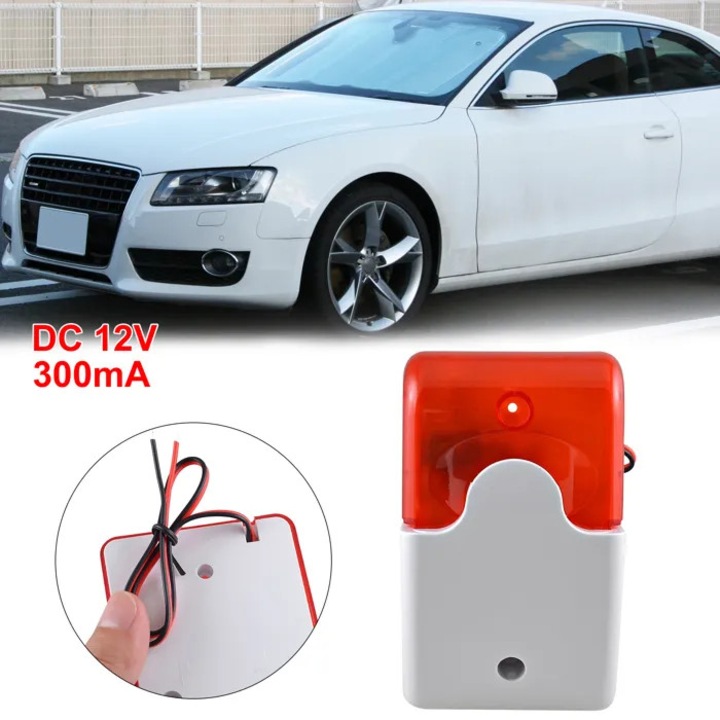 Sziréna stroboszkóp műanyag fehér piros 12V 122x72x43mm