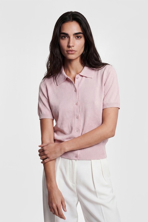 LC WAIKIKI, Cardigan cu maneci scurte si guler polo, Roz pal