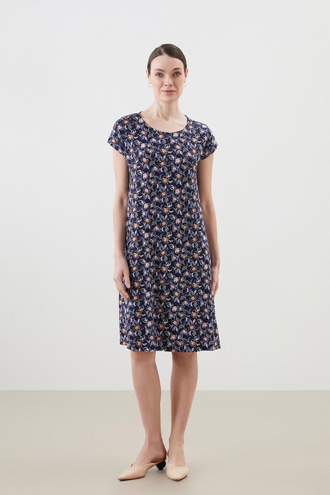 LC WAIKIKI, Rochie cu model floral, Maro/Roz/Albastru, 5XL