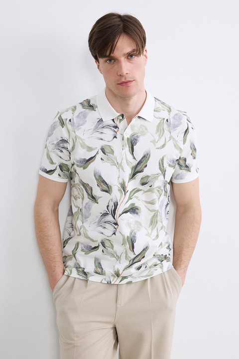LC WAIKIKI, Triocu polo cu model floral, Alb/Verde/Albastru