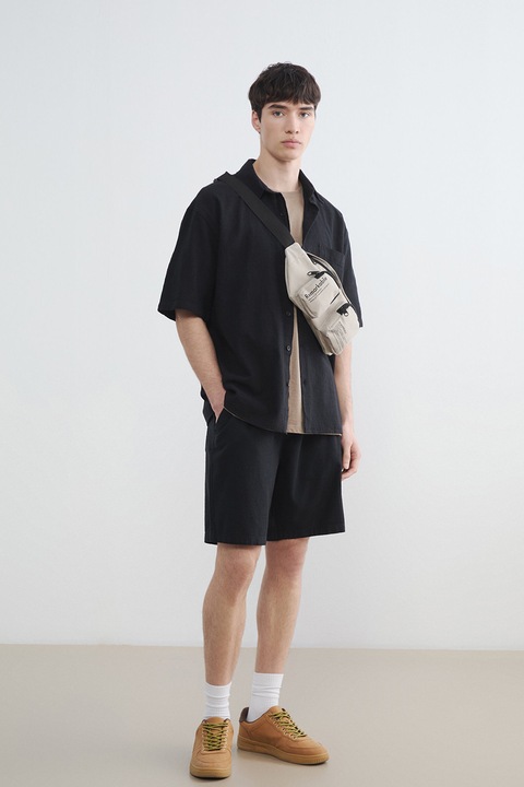 LC WAIKIKI, Pantaloni scurti de bumbac cu snururi, Negru