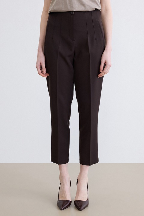 LC WAIKIKI, Pantaloni crop cu talie inalta, Maro inchis