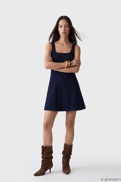 LC WAIKIKI, Rochie mini de denim cu decolteu patrat, Albastru ultramarin