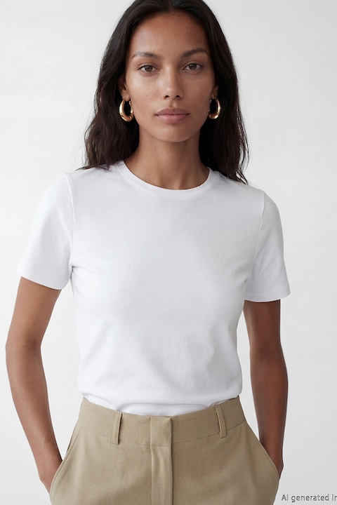 LC WAIKIKI, Tricou din amestec de bumbac cu model uni, Alb optic