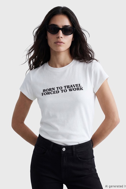LC WAIKIKI, Tricou cu text, Negru, Alb optic, 3XL