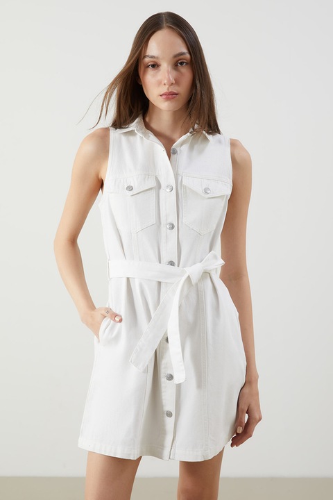 LC WAIKIKI, Rochie-camasa din denim cu buzunare multiple, Alb/Gri deschis, S