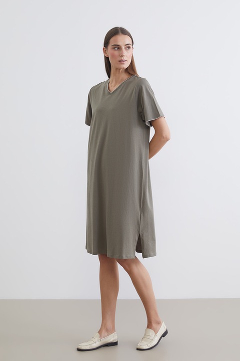 LC WAIKIKI, Rochie lejera cu decolteu in V, Kaki