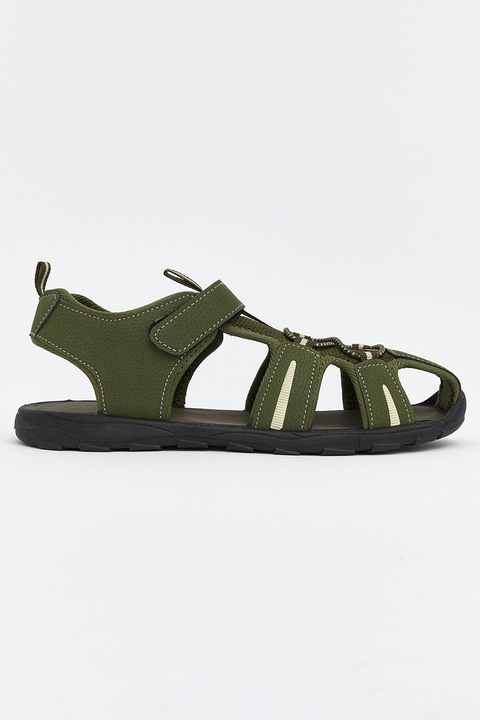 LC WAIKIKI, Sandale fisherman cu velcro, Kaki inchis/Alb murdar