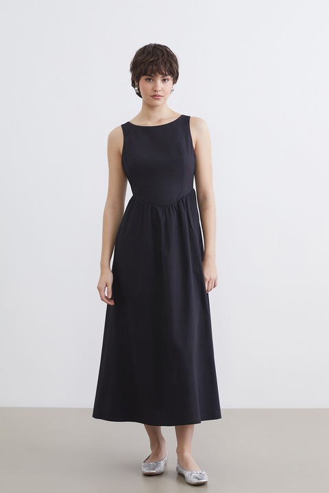 LC WAIKIKI, Rochie de bumbac cu decolteu pe spate, Negru stins, XL