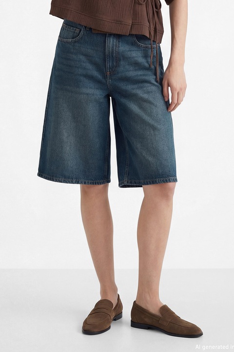LC WAIKIKI, Bermude din denim si amestec de lyocell, Albastru inchis, 26