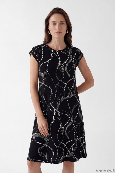LC WAIKIKI, Rochie cu imprimeu si croiala in A, Alb/Negru