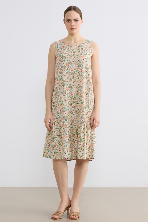 LC WAIKIKI, Rochie cu decolteu rotund si model floral, Multicolor