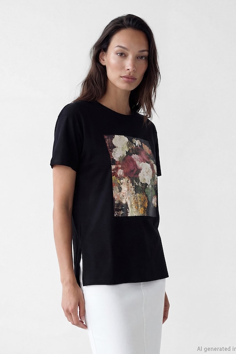 LC WAIKIKI, Tricou cu imprimeu grafic, Alb/Verde/Negru/Rosu inchis