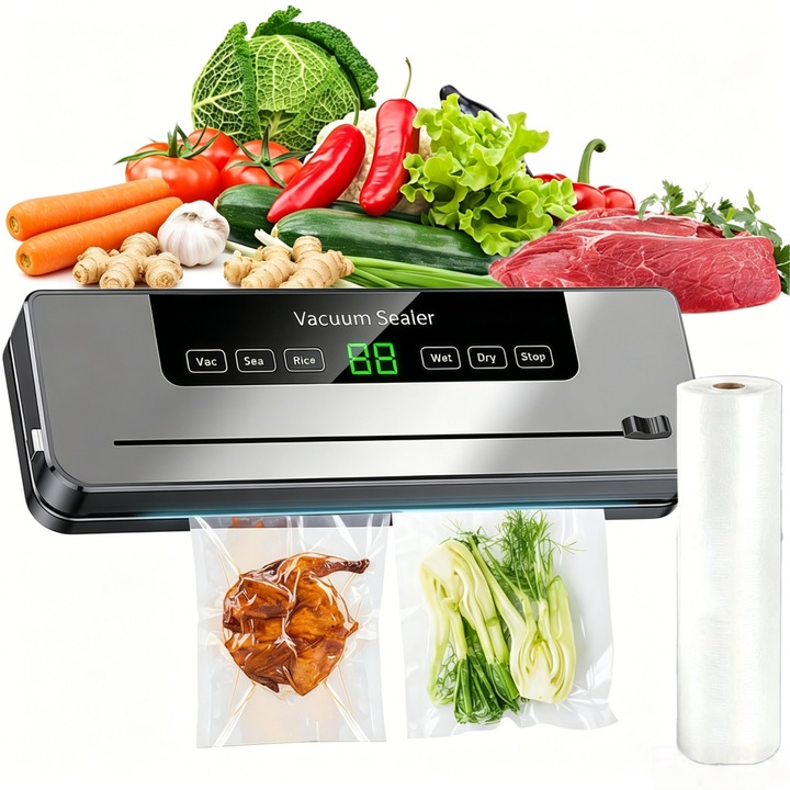 Aparat de vidat alimente Professional, NovaHub, cu taietor, Aparat de vidat si sigilat, 6 moduri, 220V, design detasabil, gri
