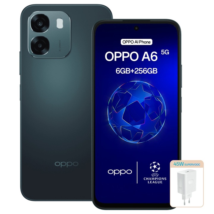 Telefon mobil OPPO A6, 6GB RAM, 256GB, 4G, Sapphire Black, set incarcator SuperVOOC 45W