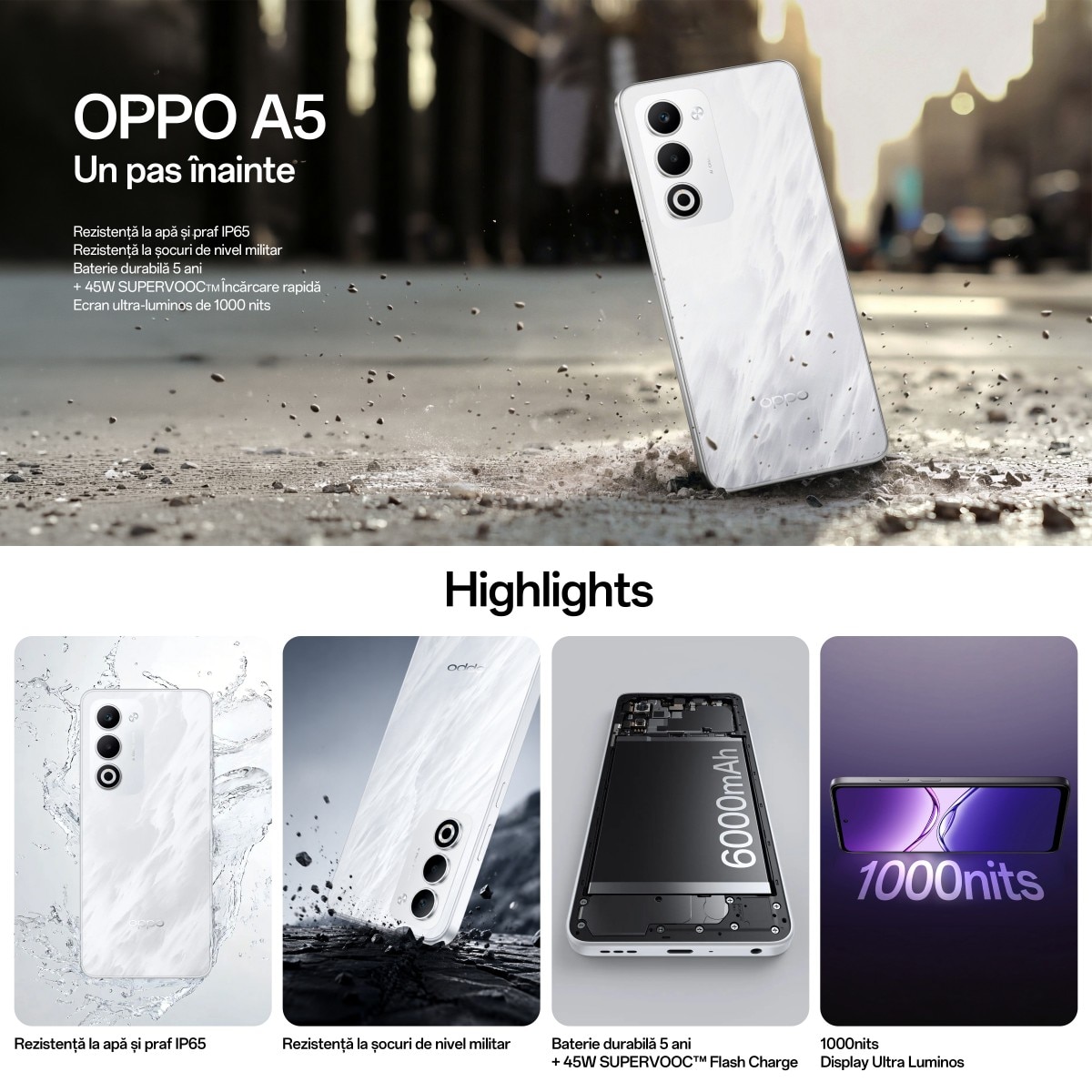 Telefon mobil OPPO A5, 4G Dual SIM, 4GB RAM, 128GB ROM, Telefon Baterie Lunga, Dark Purple + Incarcator OPPO 10W