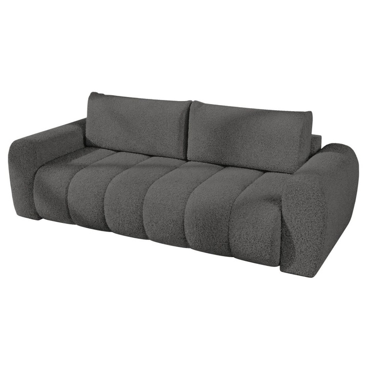 Canapea Lime, 3 locuri, stofa plusata, 250 x 110 x 90 cm, Gri Inchis