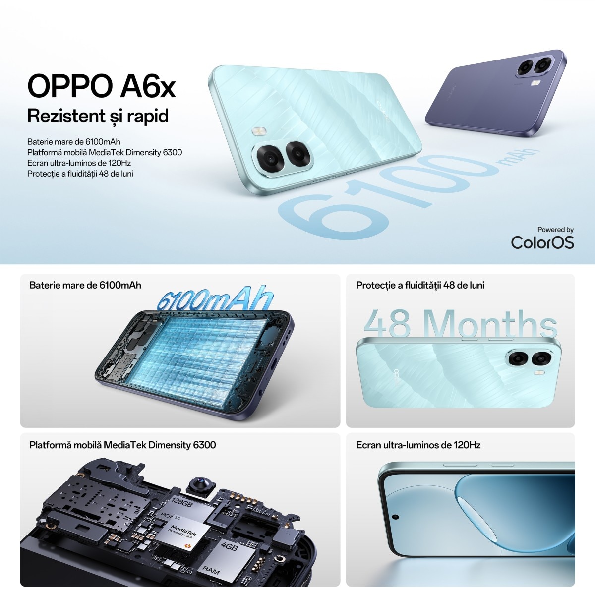 Telefon mobil OPPO A6x, 4G Dual SIM, 4GB RAM, 128GB, Telefon Baterie Lunga, Design Subtire Si Elegant, Black Purple + Incarcator OPPO 10W