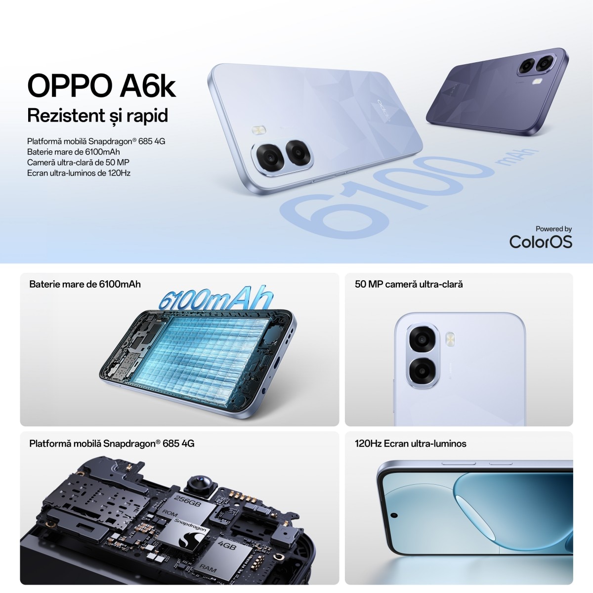 Telefon mobil OPPO A6k, Baterie 6100mAh, 256GB, 4GB RAM, 4G Dual SIM, Telefon Baterie Lunga, Crystal Black + Incarcator OPPO 10W