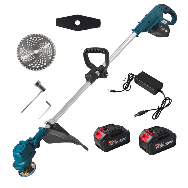 Motocoasă electrică German Meister, 2400W, 2 acumulatori 48V 8Ah, 2 discuri, 23cm, lungime 1100/1400mm
