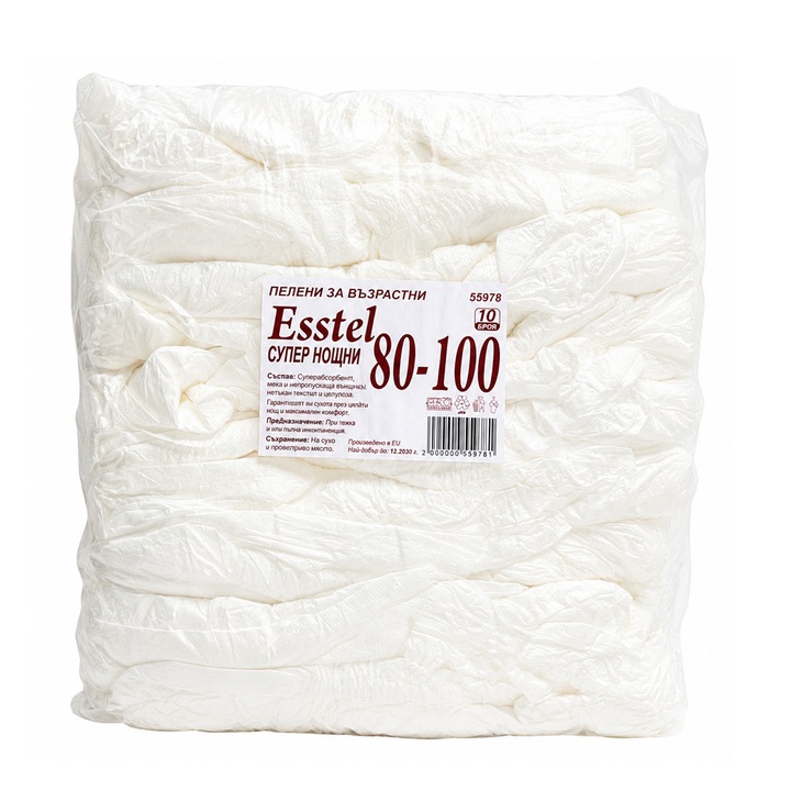 Esstel 559781 felnőtt pelenkák, Szuper éjszakai, 10 darab, 80–100 kg