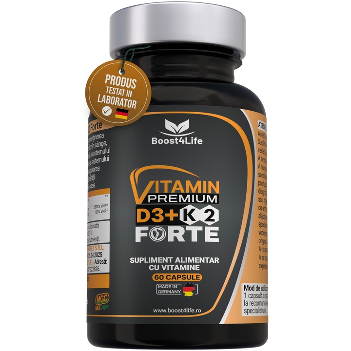 Vitamin PREMIUM D3 + K2 Forte, Boost4Life, 5000 UI D3, 100 mcg K2, MGCaps® softgels, 60 capsule