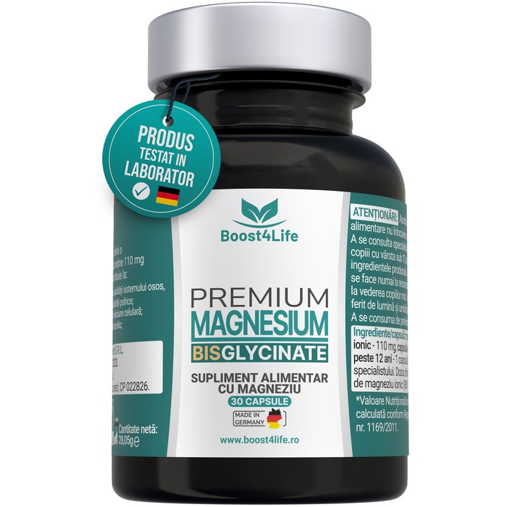 Magneziu Bisglicinat PREMIUM, Boost4Life, 30 capsule vegane, 815mg, pentru sanatatea muschilor