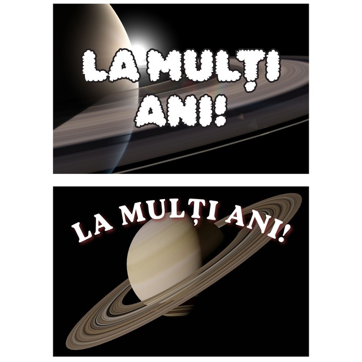 Set 2 Felicitari Saturn La Multi Ani, Design Astronomic, Carton Premium 250g, 20x14 cm