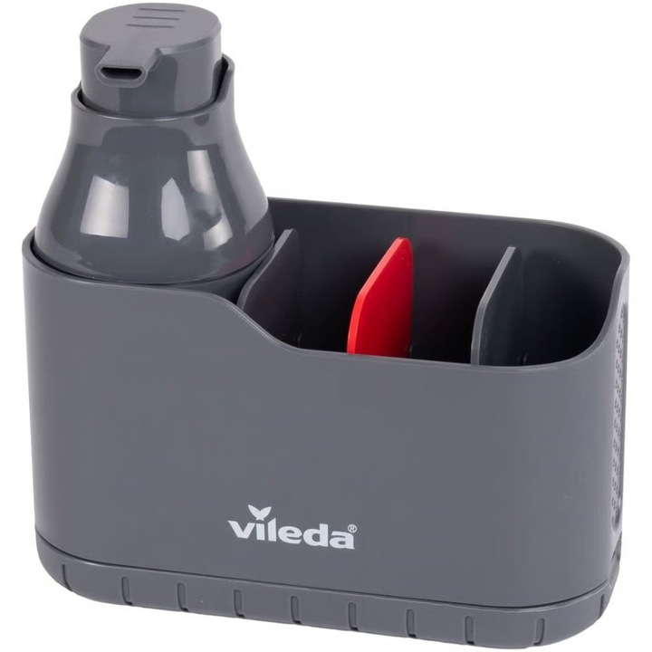 Organizator chiuveta cu dispenser detergent lichid de vase Vileda Easy Kitchen, suport bureti