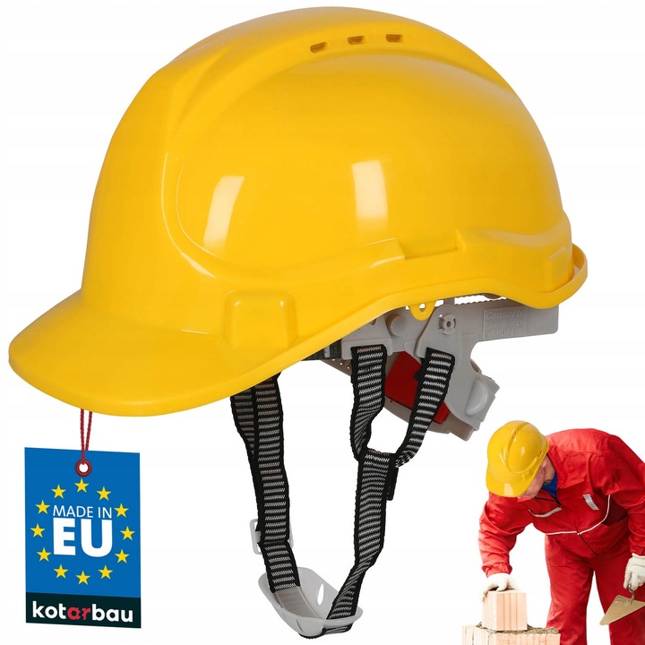KOTARBAU® Casca de santier, din plastic, galbena, Casca de protectie pentru santier, cu curea sub barbie, reglabila, pentru protectie la locul de munca